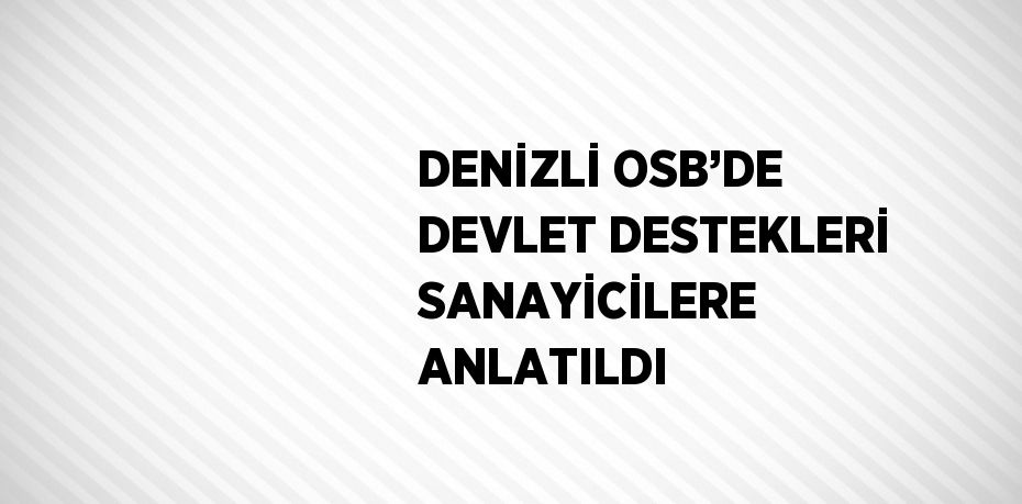 DENİZLİ OSB’DE DEVLET DESTEKLERİ SANAYİCİLERE ANLATILDI