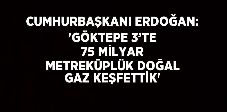 CUMHURBAŞKANI ERDOĞAN: 'GÖKTEPE 3’TE 75 MİLYAR METREKÜPLÜK DOĞAL GAZ KEŞFETTİK'