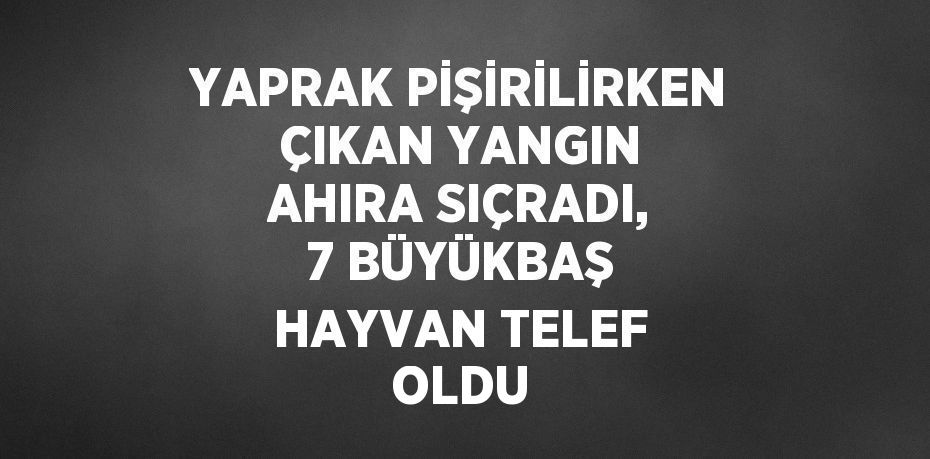 YAPRAK PİŞİRİLİRKEN ÇIKAN YANGIN AHIRA SIÇRADI, 7 BÜYÜKBAŞ HAYVAN TELEF OLDU