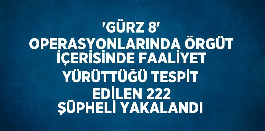 'GÜRZ 8' OPERASYONLARINDA ÖRGÜT İÇERİSİNDE FAALİYET YÜRÜTTÜĞÜ TESPİT EDİLEN 222 ŞÜPHELİ YAKALANDI