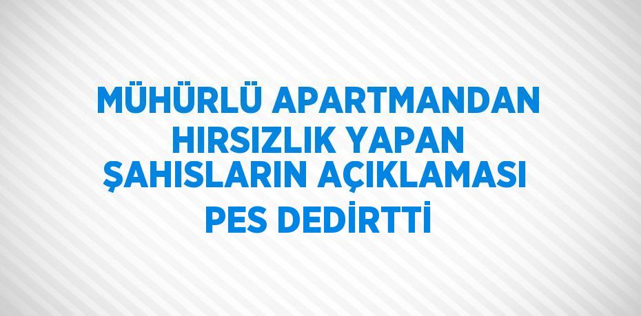 MÜHÜRLÜ APARTMANDAN HIRSIZLIK YAPAN ŞAHISLARIN AÇIKLAMASI PES DEDİRTTİ