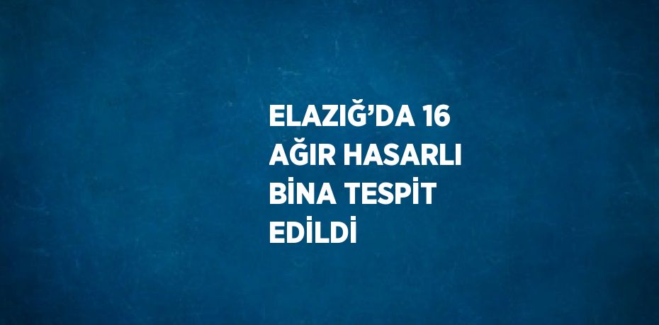 ELAZIĞ’DA 16 AĞIR HASARLI BİNA TESPİT EDİLDİ