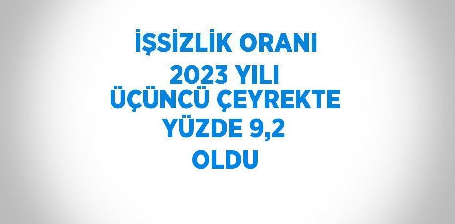 İŞSİZLİK ORANI 2023 YILI ÜÇÜNCÜ ÇEYREKTE YÜZDE 9,2 OLDU