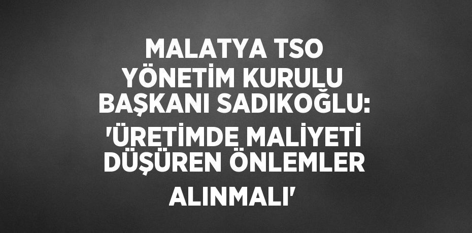 MALATYA TSO YÖNETİM KURULU BAŞKANI SADIKOĞLU: 'ÜRETİMDE MALİYETİ DÜŞÜREN ÖNLEMLER ALINMALI'