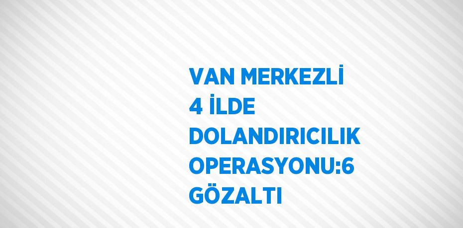 VAN MERKEZLİ 4 İLDE DOLANDIRICILIK OPERASYONU:6 GÖZALTI