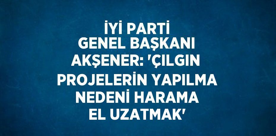 İYİ PARTİ GENEL BAŞKANI AKŞENER: 'ÇILGIN PROJELERİN YAPILMA NEDENİ HARAMA EL UZATMAK'