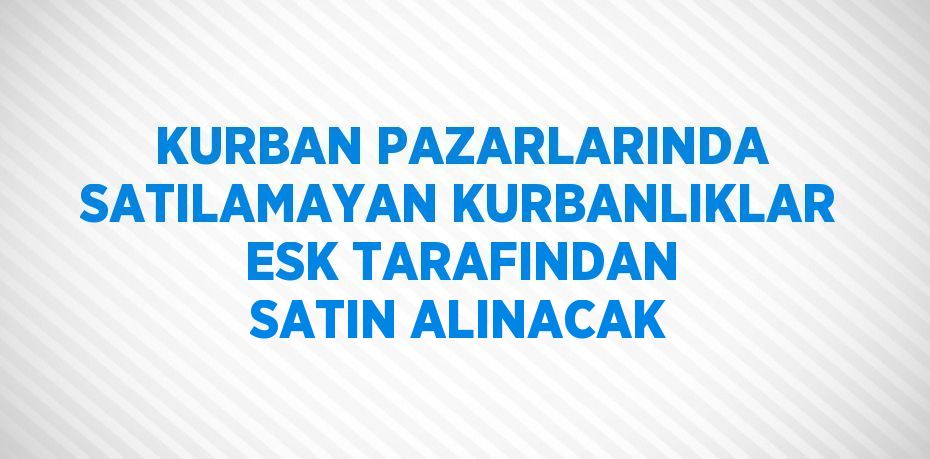 KURBAN PAZARLARINDA SATILAMAYAN KURBANLIKLAR ESK TARAFINDAN SATIN ALINACAK