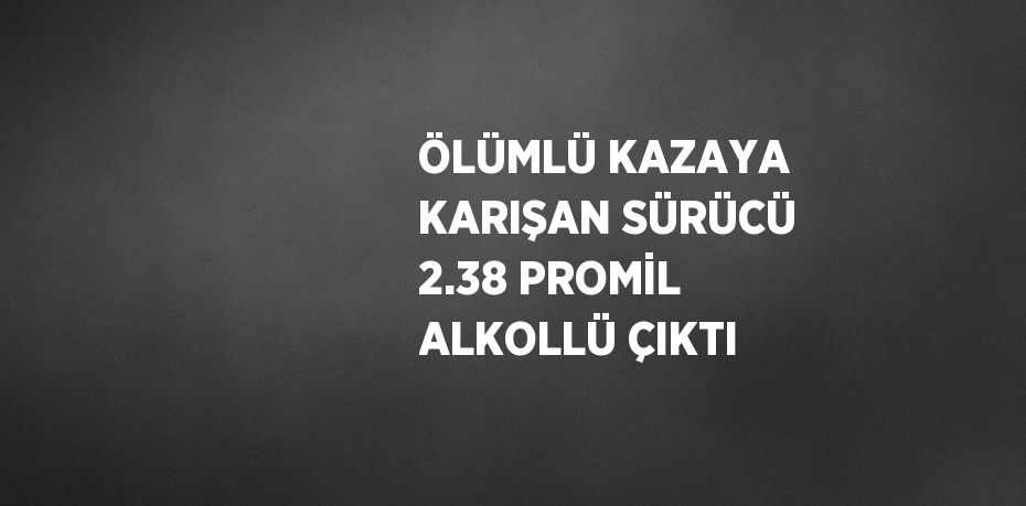 ÖLÜMLÜ KAZAYA KARIŞAN SÜRÜCÜ 2.38 PROMİL ALKOLLÜ ÇIKTI