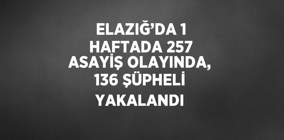 ELAZIĞ’DA 1 HAFTADA 257 ASAYİŞ OLAYINDA, 136 ŞÜPHELİ YAKALANDI