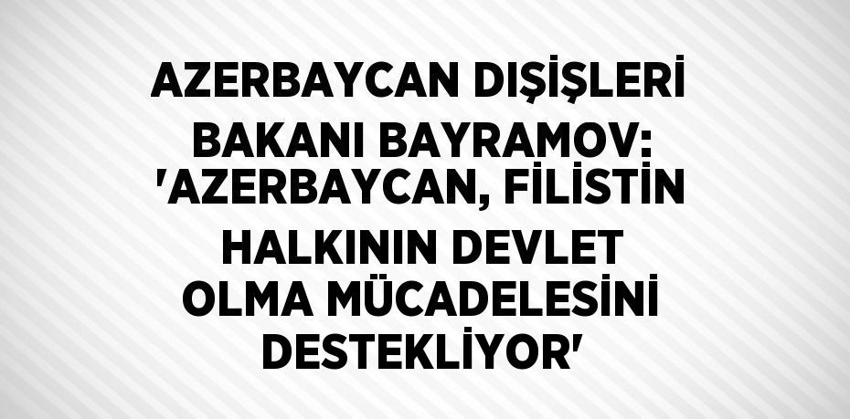 AZERBAYCAN DIŞİŞLERİ BAKANI BAYRAMOV: 'AZERBAYCAN, FİLİSTİN HALKININ DEVLET OLMA MÜCADELESİNİ DESTEKLİYOR'