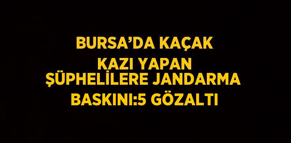 BURSA’DA KAÇAK KAZI YAPAN ŞÜPHELİLERE JANDARMA BASKINI:5 GÖZALTI