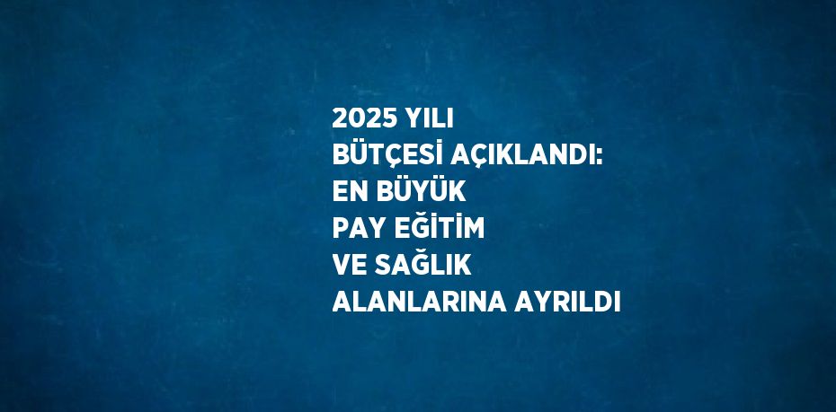 2025 YILI BÜTÇESİ AÇIKLANDI: EN BÜYÜK PAY EĞİTİM VE SAĞLIK ALANLARINA AYRILDI