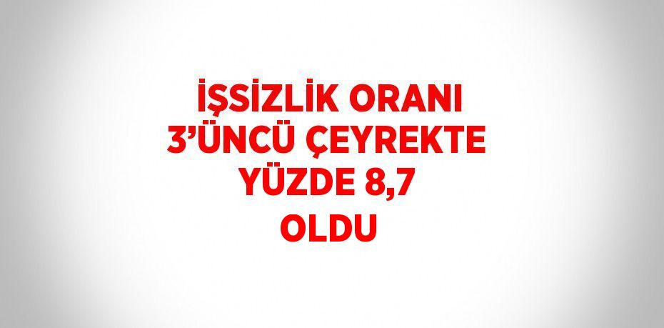 İŞSİZLİK ORANI 3’ÜNCÜ ÇEYREKTE YÜZDE 8,7 OLDU