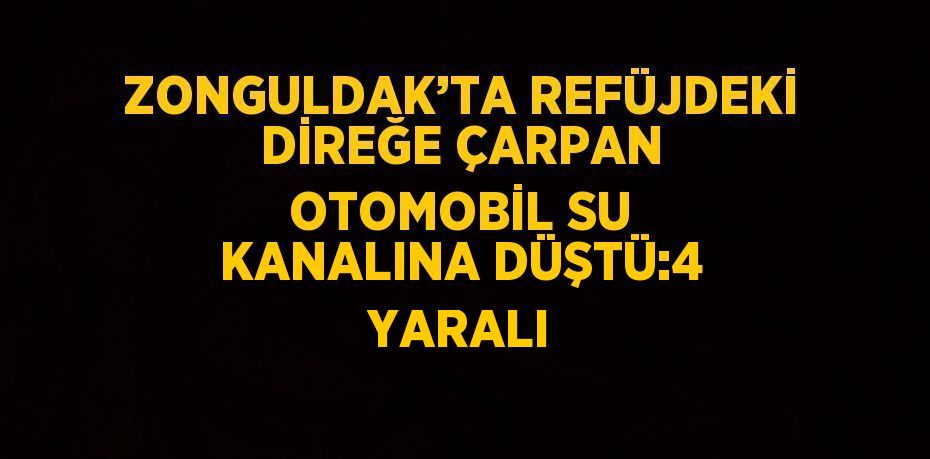 ZONGULDAK’TA REFÜJDEKİ DİREĞE ÇARPAN OTOMOBİL SU KANALINA DÜŞTÜ:4 YARALI