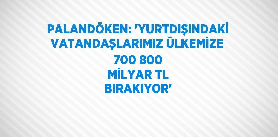 PALANDÖKEN: 'YURTDIŞINDAKİ VATANDAŞLARIMIZ ÜLKEMİZE 700 800 MİLYAR TL BIRAKIYOR'