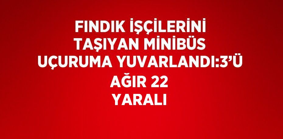 FINDIK İŞÇİLERİNİ TAŞIYAN MİNİBÜS UÇURUMA YUVARLANDI:3’Ü AĞIR 22 YARALI