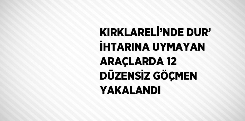 KIRKLARELİ’NDE DUR’ İHTARINA UYMAYAN ARAÇLARDA 12 DÜZENSİZ GÖÇMEN YAKALANDI