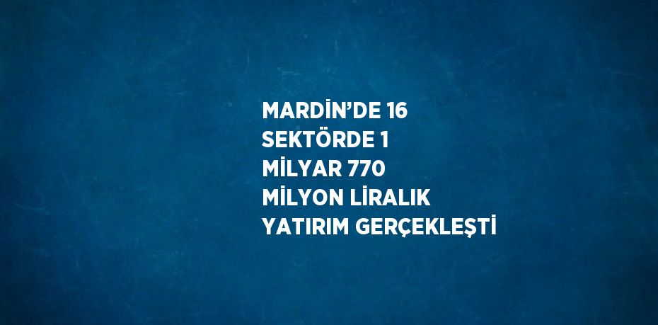 MARDİN’DE 16 SEKTÖRDE 1 MİLYAR 770 MİLYON LİRALIK YATIRIM GERÇEKLEŞTİ