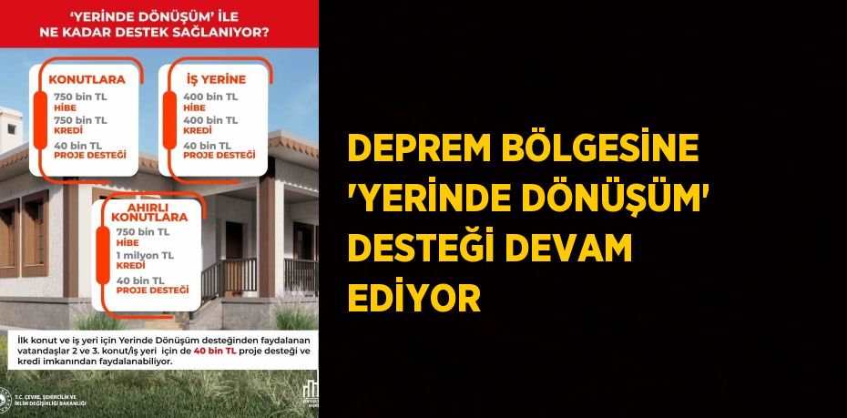 DEPREM BÖLGESİNE 'YERİNDE DÖNÜŞÜM' DESTEĞİ DEVAM EDİYOR