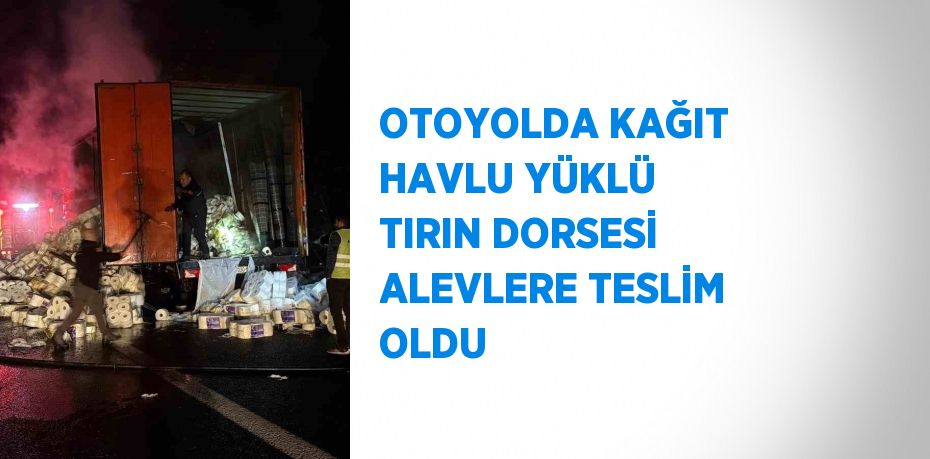 OTOYOLDA KAĞIT HAVLU YÜKLÜ TIRIN DORSESİ ALEVLERE TESLİM OLDU