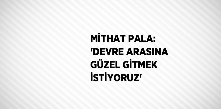 MİTHAT PALA: 'DEVRE ARASINA GÜZEL GİTMEK İSTİYORUZ'