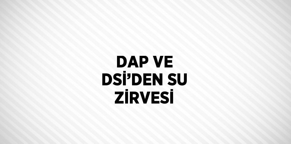 DAP VE DSİ’DEN SU ZİRVESİ