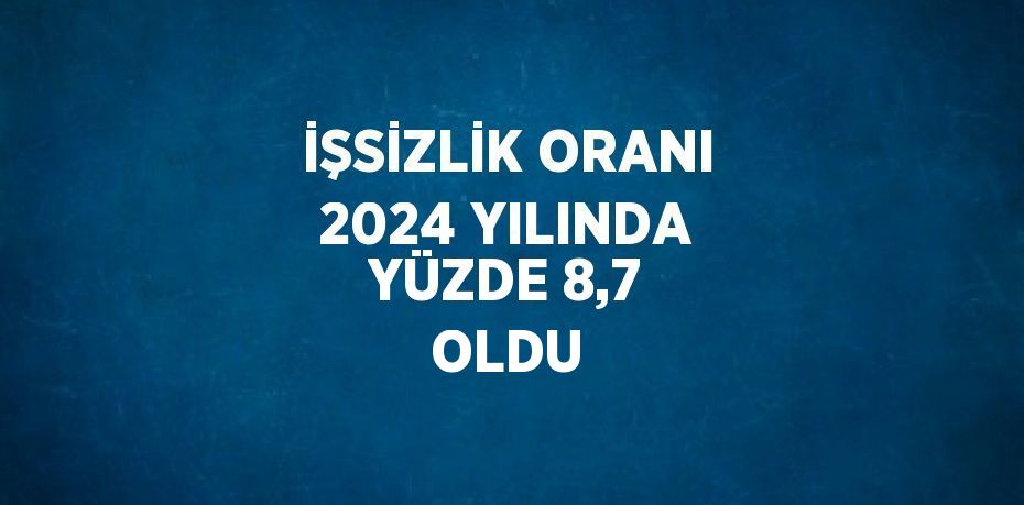 İŞSİZLİK ORANI 2024 YILINDA YÜZDE 8,7 OLDU