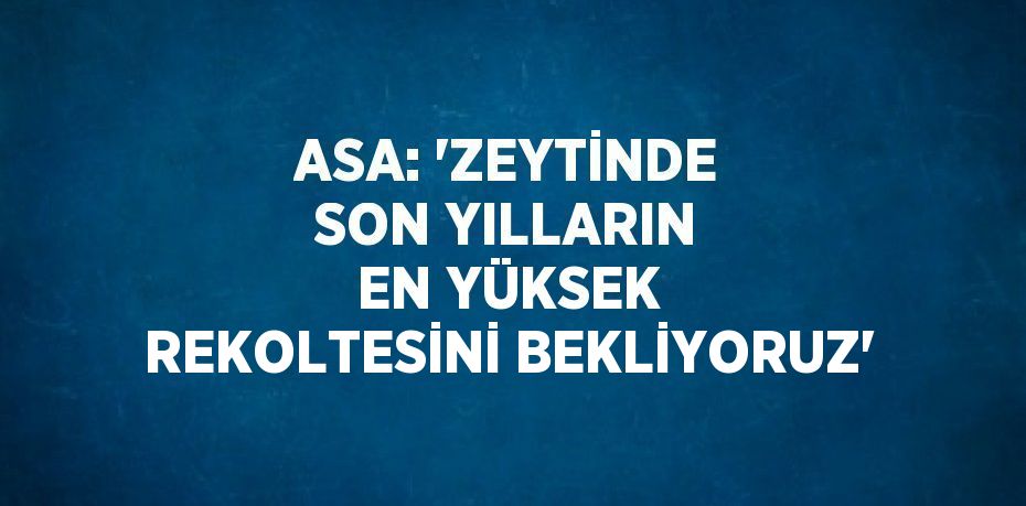 ASA: 'ZEYTİNDE SON YILLARIN EN YÜKSEK REKOLTESİNİ BEKLİYORUZ'