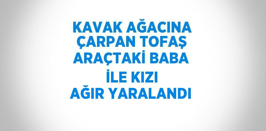 KAVAK AĞACINA ÇARPAN TOFAŞ ARAÇTAKİ BABA İLE KIZI AĞIR YARALANDI