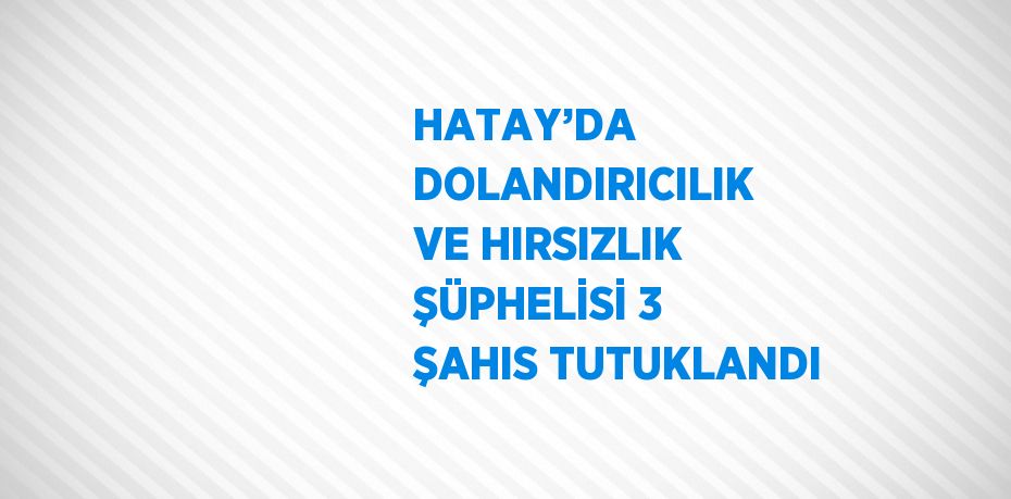 HATAY’DA DOLANDIRICILIK VE HIRSIZLIK ŞÜPHELİSİ 3 ŞAHIS TUTUKLANDI