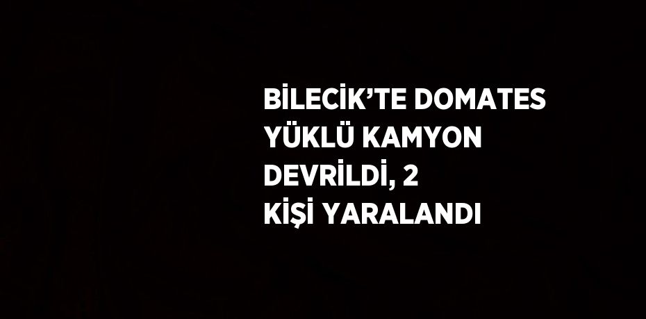 BİLECİK’TE DOMATES YÜKLÜ KAMYON DEVRİLDİ, 2 KİŞİ YARALANDI