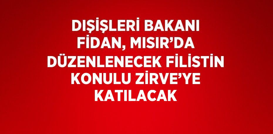 DIŞİŞLERİ BAKANI FİDAN, MISIR’DA DÜZENLENECEK FİLİSTİN KONULU ZİRVE’YE KATILACAK