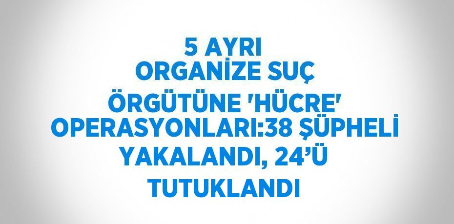 5 AYRI ORGANİZE SUÇ ÖRGÜTÜNE 'HÜCRE' OPERASYONLARI:38 ŞÜPHELİ YAKALANDI, 24’Ü TUTUKLANDI