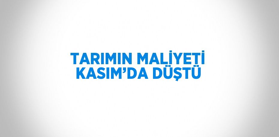 TARIMIN MALİYETİ KASIM’DA DÜŞTÜ