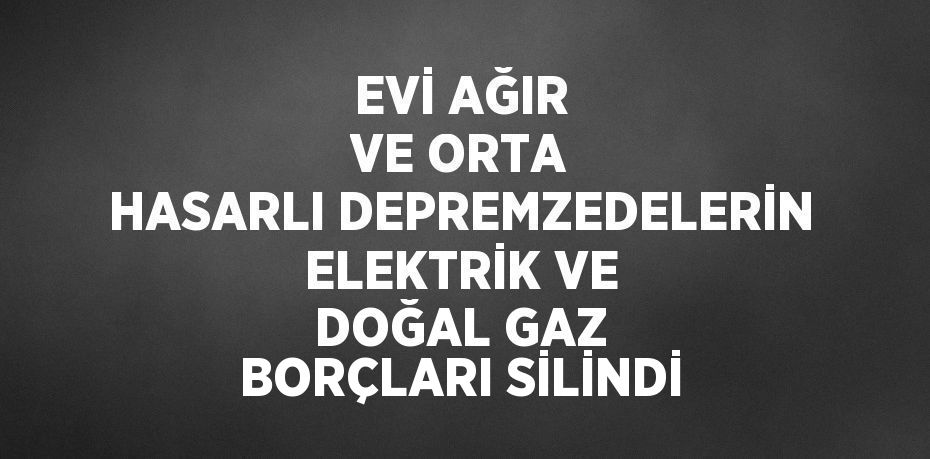 EVİ AĞIR VE ORTA HASARLI DEPREMZEDELERİN ELEKTRİK VE DOĞAL GAZ BORÇLARI SİLİNDİ