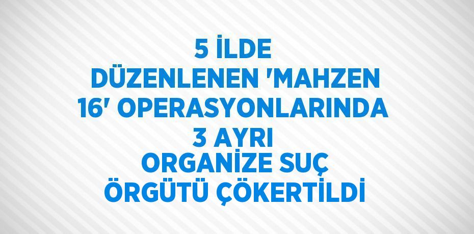 5 İLDE DÜZENLENEN 'MAHZEN 16' OPERASYONLARINDA 3 AYRI ORGANİZE SUÇ ÖRGÜTÜ ÇÖKERTİLDİ