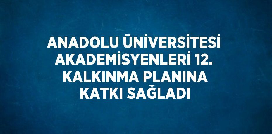 ANADOLU ÜNİVERSİTESİ AKADEMİSYENLERİ 12. KALKINMA PLANINA KATKI SAĞLADI