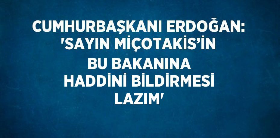 CUMHURBAŞKANI ERDOĞAN: 'SAYIN MİÇOTAKİS’İN BU BAKANINA HADDİNİ BİLDİRMESİ LAZIM'