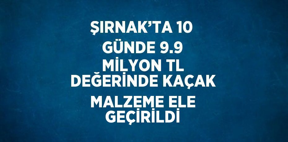ŞIRNAK’TA 10 GÜNDE 9.9 MİLYON TL DEĞERİNDE KAÇAK MALZEME ELE GEÇİRİLDİ