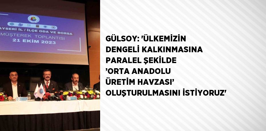 GÜLSOY: 'ÜLKEMİZİN DENGELİ KALKINMASINA PARALEL ŞEKİLDE ’ORTA ANADOLU ÜRETİM HAVZASI’ OLUŞTURULMASINI İSTİYORUZ'