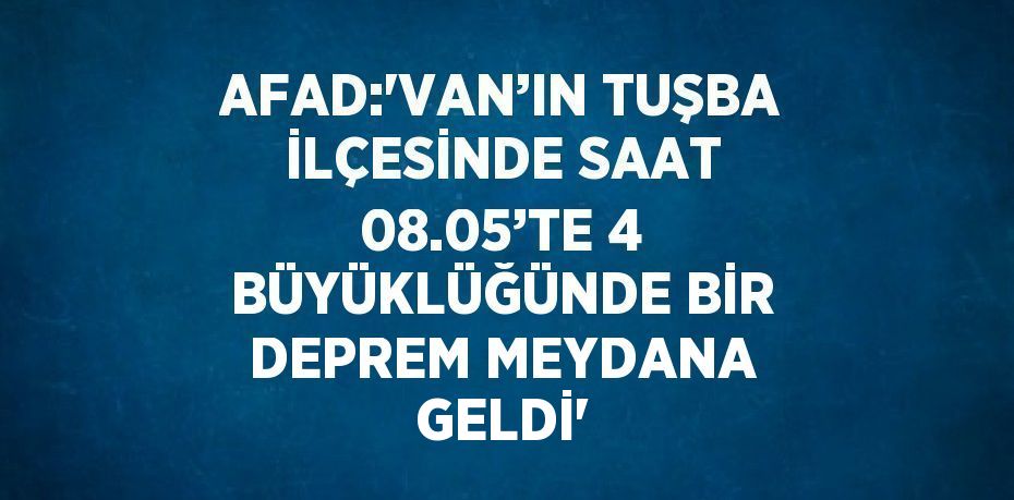 AFAD:'VAN’IN TUŞBA İLÇESİNDE SAAT 08.05’TE 4 BÜYÜKLÜĞÜNDE BİR DEPREM MEYDANA GELDİ'