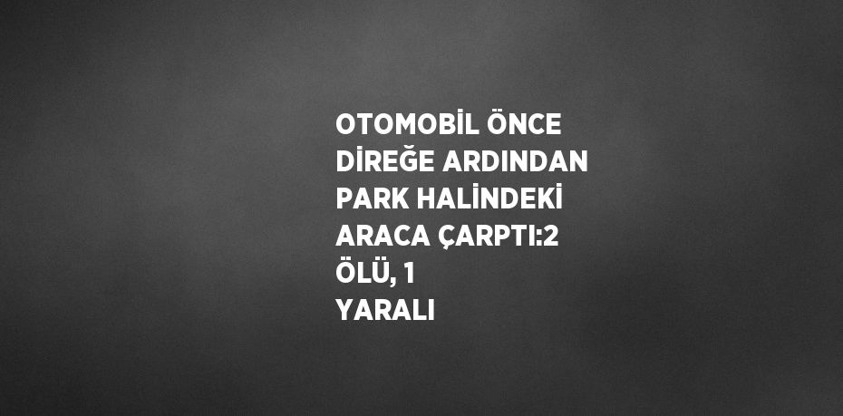 OTOMOBİL ÖNCE DİREĞE ARDINDAN PARK HALİNDEKİ ARACA ÇARPTI:2 ÖLÜ, 1 YARALI