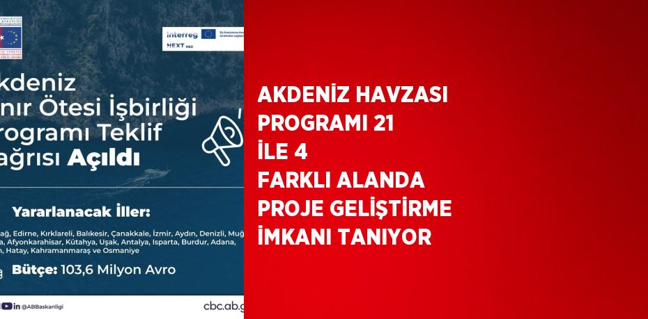 AKDENİZ HAVZASI PROGRAMI 21 İLE 4 FARKLI ALANDA PROJE GELİŞTİRME İMKANI TANIYOR