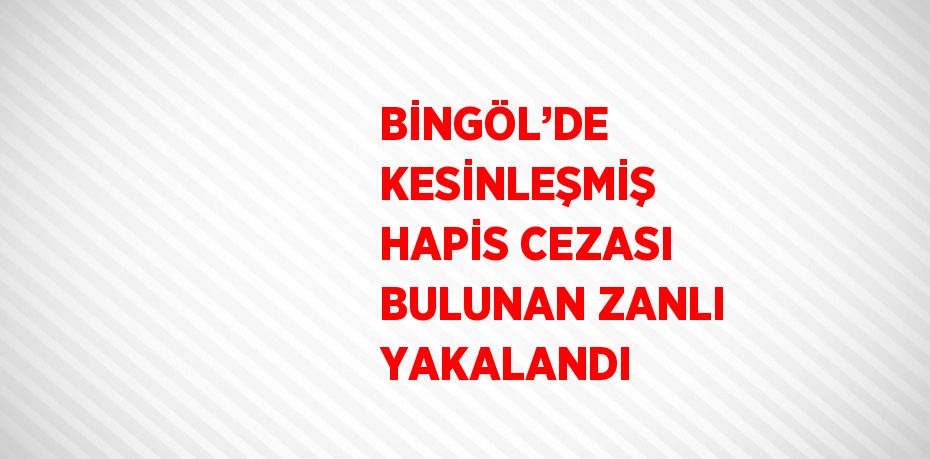 BİNGÖL’DE KESİNLEŞMİŞ HAPİS CEZASI BULUNAN ZANLI YAKALANDI