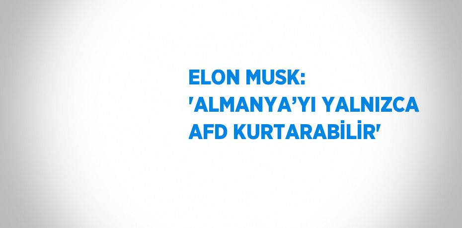 ELON MUSK: 'ALMANYA’YI YALNIZCA AFD KURTARABİLİR'