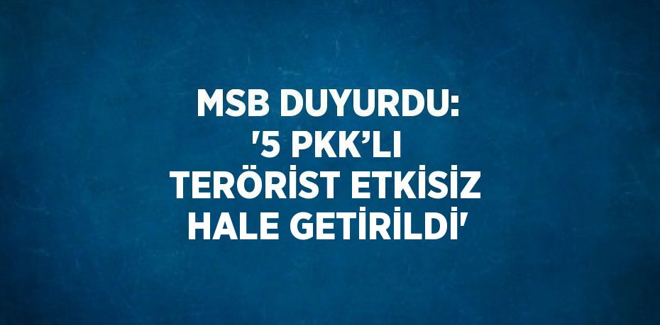 MSB DUYURDU: '5 PKK’LI TERÖRİST ETKİSİZ HALE GETİRİLDİ'