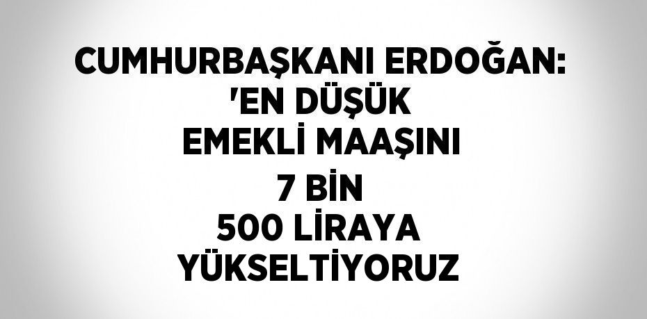 CUMHURBAŞKANI ERDOĞAN: 'EN DÜŞÜK EMEKLİ MAAŞINI 7 BİN 500 LİRAYA YÜKSELTİYORUZ