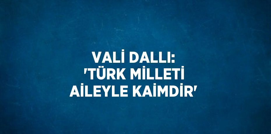 VALİ DALLI: 'TÜRK MİLLETİ AİLEYLE KAİMDİR'