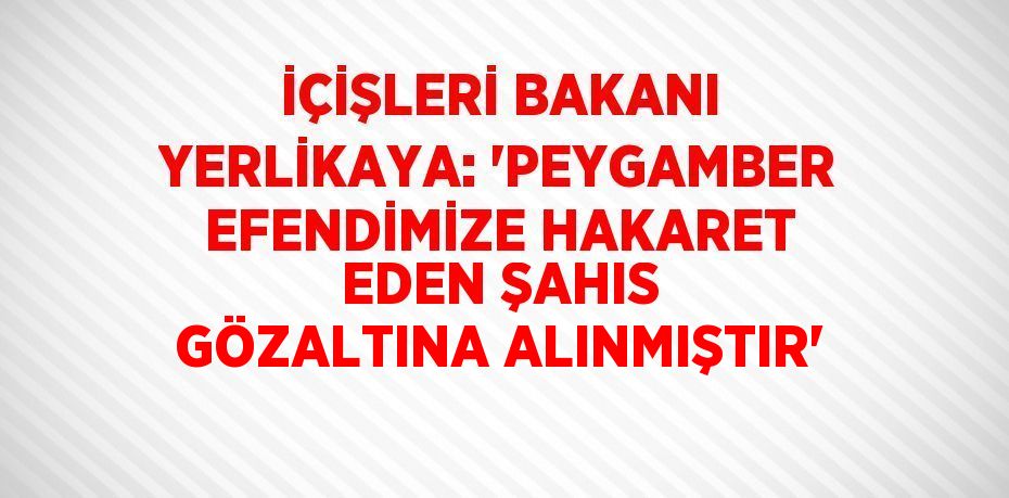 İÇİŞLERİ BAKANI YERLİKAYA: 'PEYGAMBER EFENDİMİZE HAKARET EDEN ŞAHIS GÖZALTINA ALINMIŞTIR'