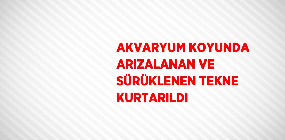 AKVARYUM KOYUNDA ARIZALANAN VE SÜRÜKLENEN TEKNE KURTARILDI